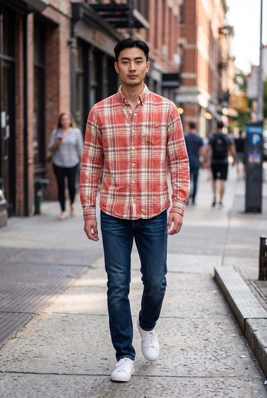 Abercrombie & Fitch Men's Long Sleeve Button-Down Plaid Linen Blend Shirt